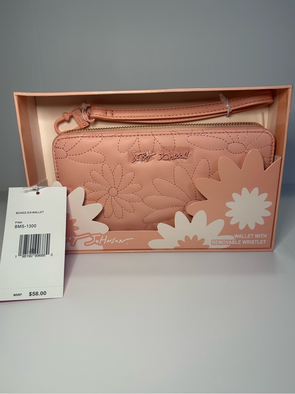 Betsey Johnson New Pink Floral Quilted Faux Leather Zip Around Wallet - Picture 2 of 6